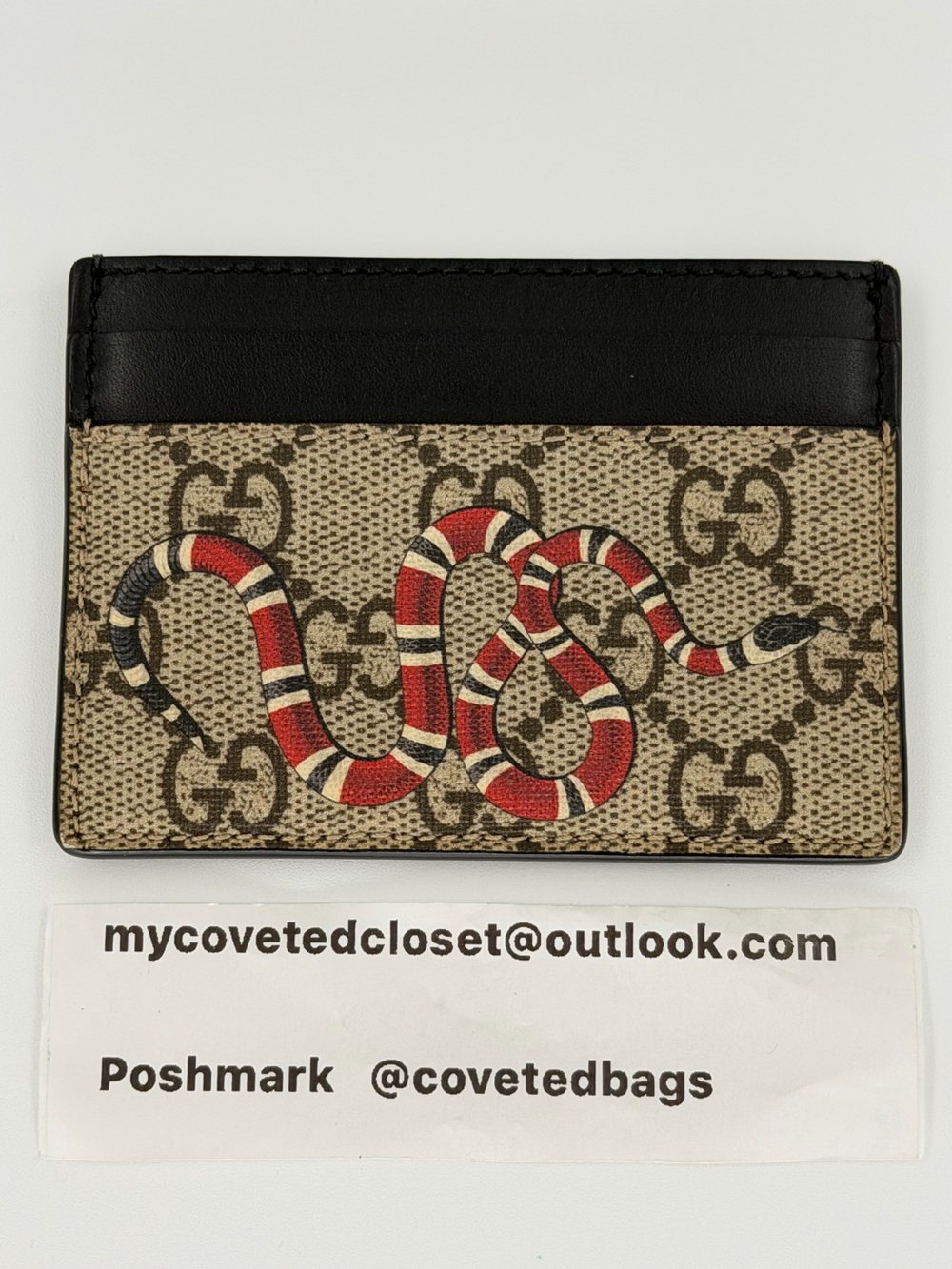 Gucci Snake GG Supreme Canvas Card Case Like New w/Entrupy COA